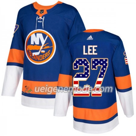 Herren Eishockey New York Islanders Trikot Anders Lee 27 Adidas 2017-2018 Blue USA Flag Fashion Authentic